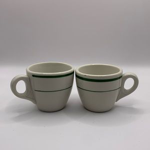 VINTAGE MINI COFFEE MUGS RESTAURANT WARE POTTERY (2) WHITE/GREEN-CHINA